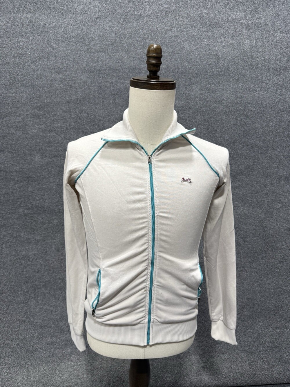 Le Tigre Womens S Track Jacket White Turquoise Full Zip Y2K Logo Athletic